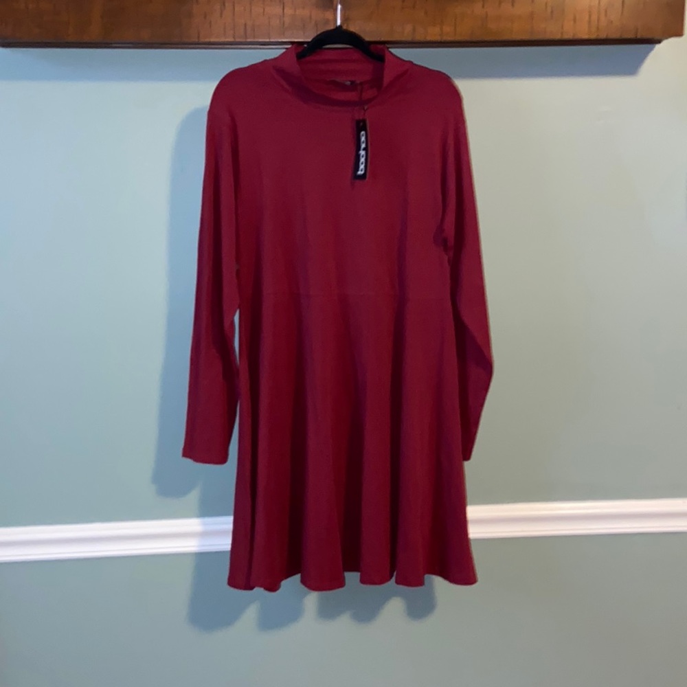 BooHoo Mock Neck Skater Dress
